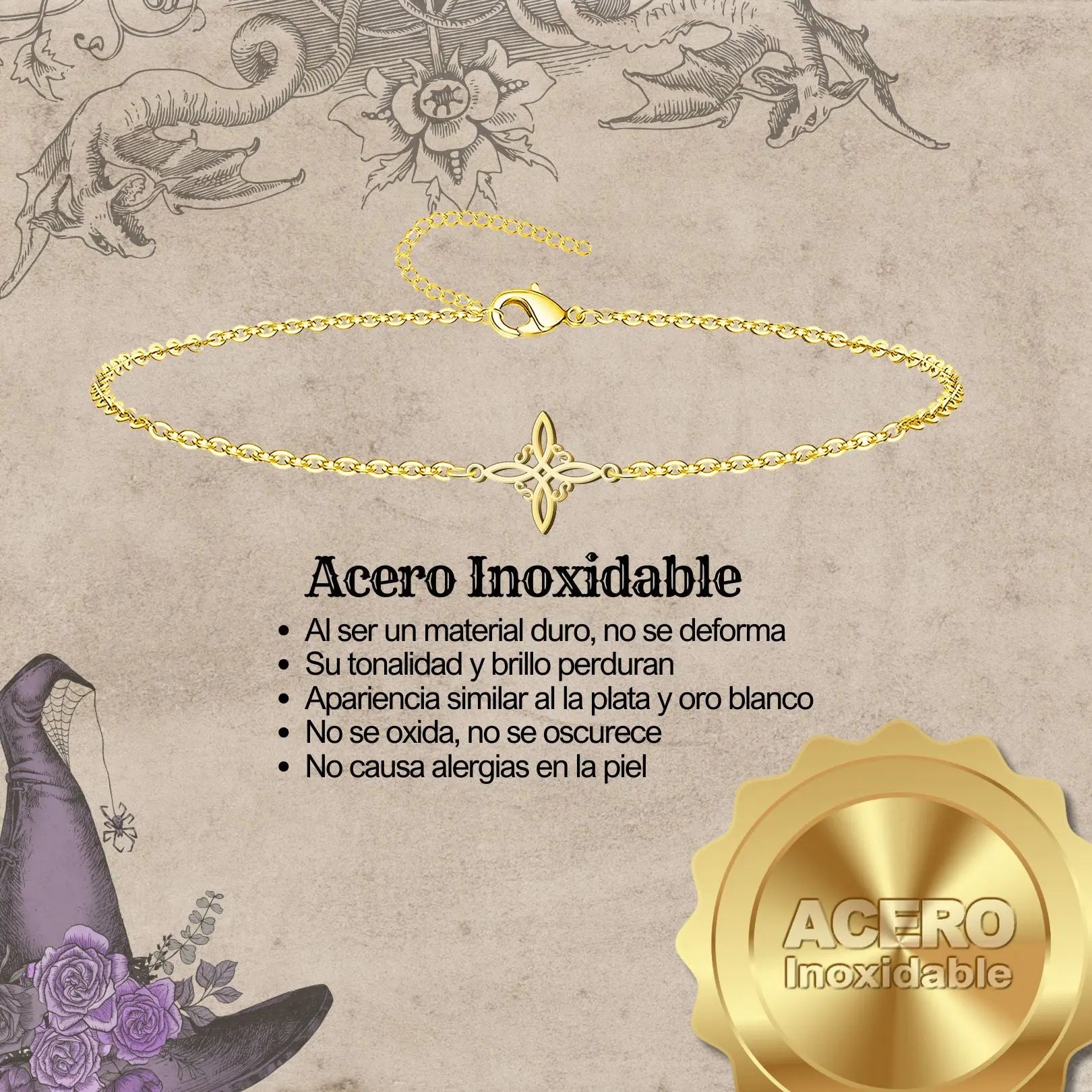 Pulsera Nudo de Bruja en Acero Dorado - cotigo