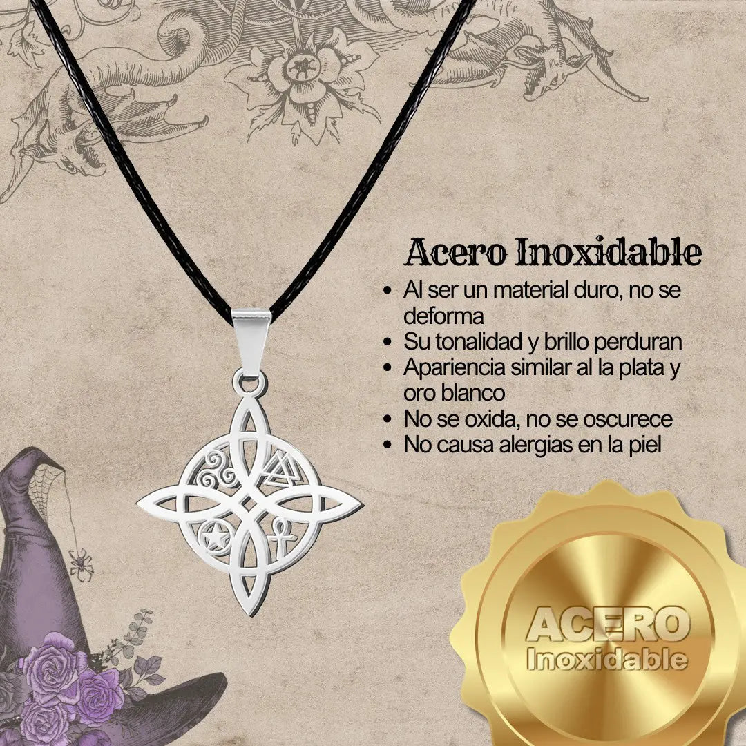 Collar Nudo de Bruja Acero Inoxidable Plateado - cotigo