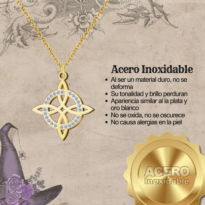 Colgante Nudo Bruja en Acero Inoxidable 💎 Amuleto contra el Mal de Ojo 🧿 Collar de Suerte para Mujer y Hombre + Pulsera 7 Nudos de Regalo 🎁 con Tarjeta Diseñada