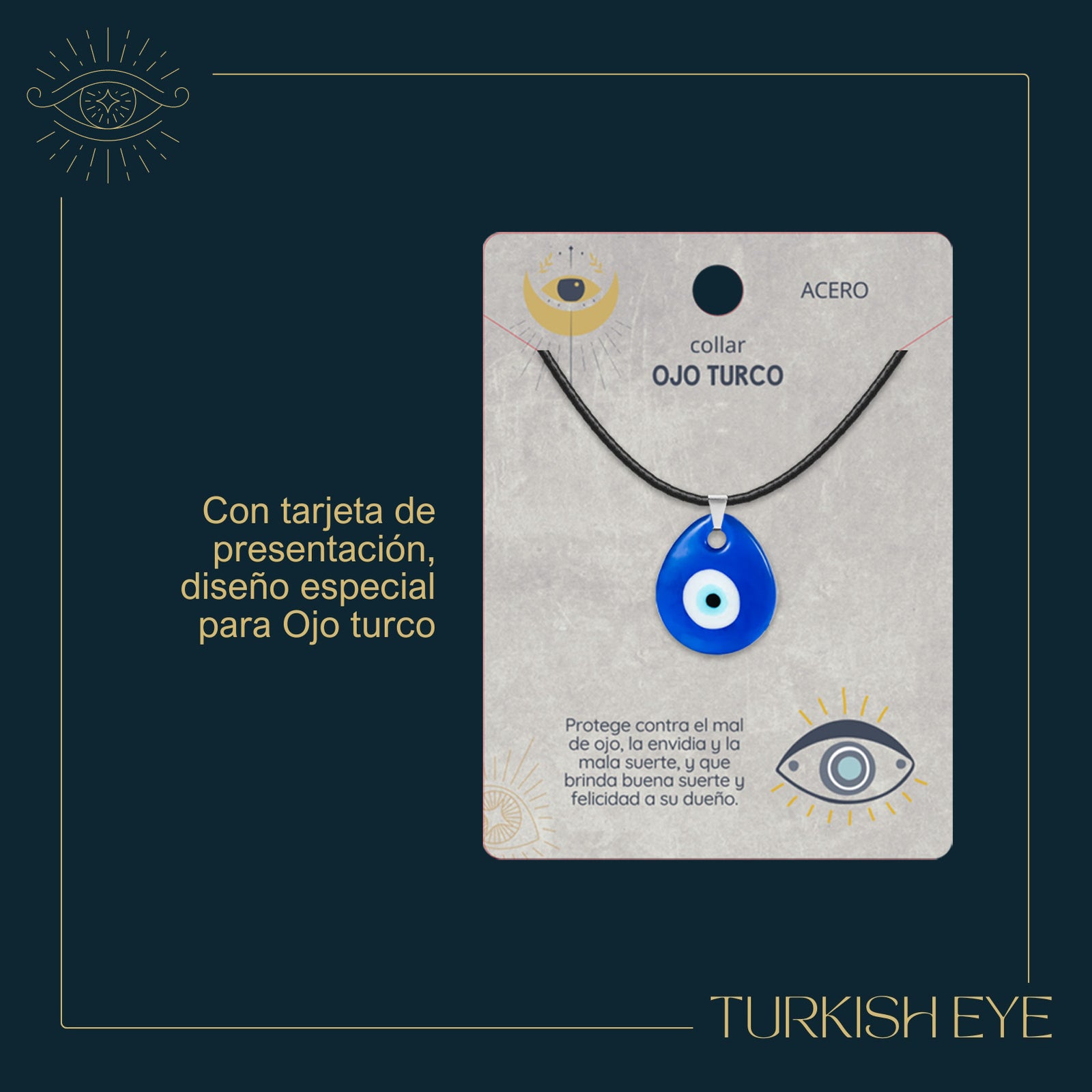 Collar Ojo Turco de Acero con Cristales detalle