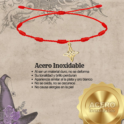 Pulsera 7 nudos con Colgante Nudo bruja Acero Inoxidable color Dorado
