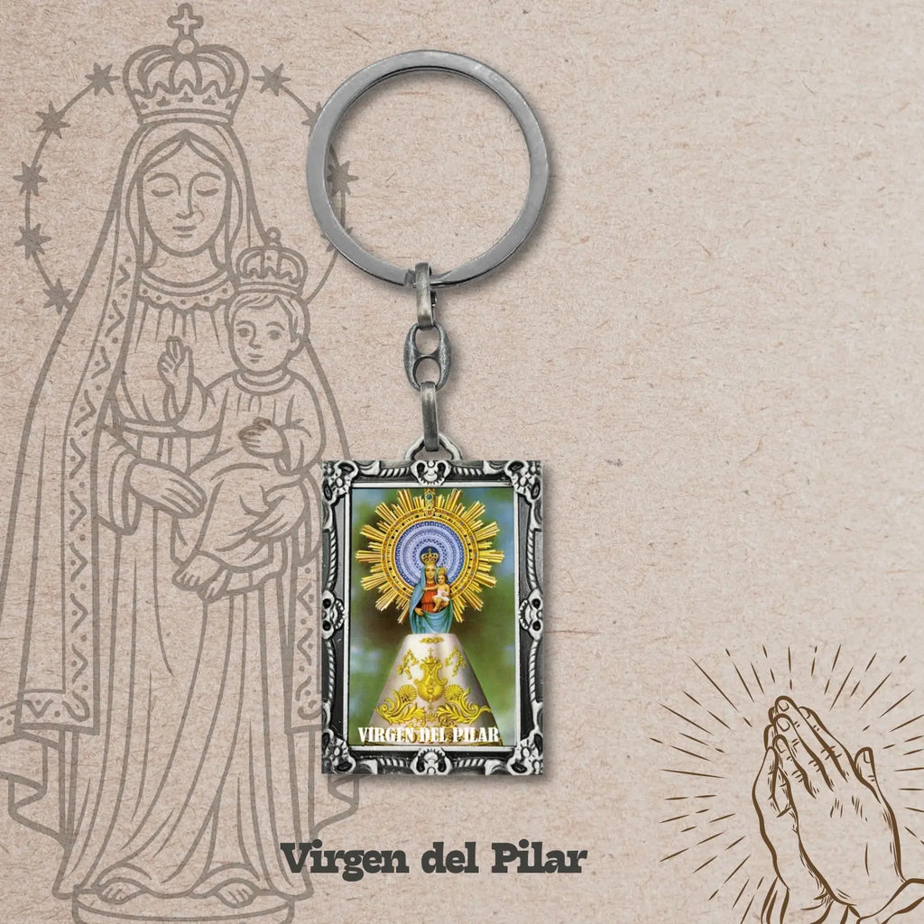 Llavero Virgen del Pilar con Imagen Coloreado acabado