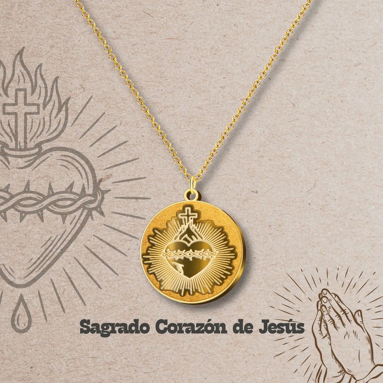 Colgante Acero CORAZON DE JESUS color Dorado - cotigo