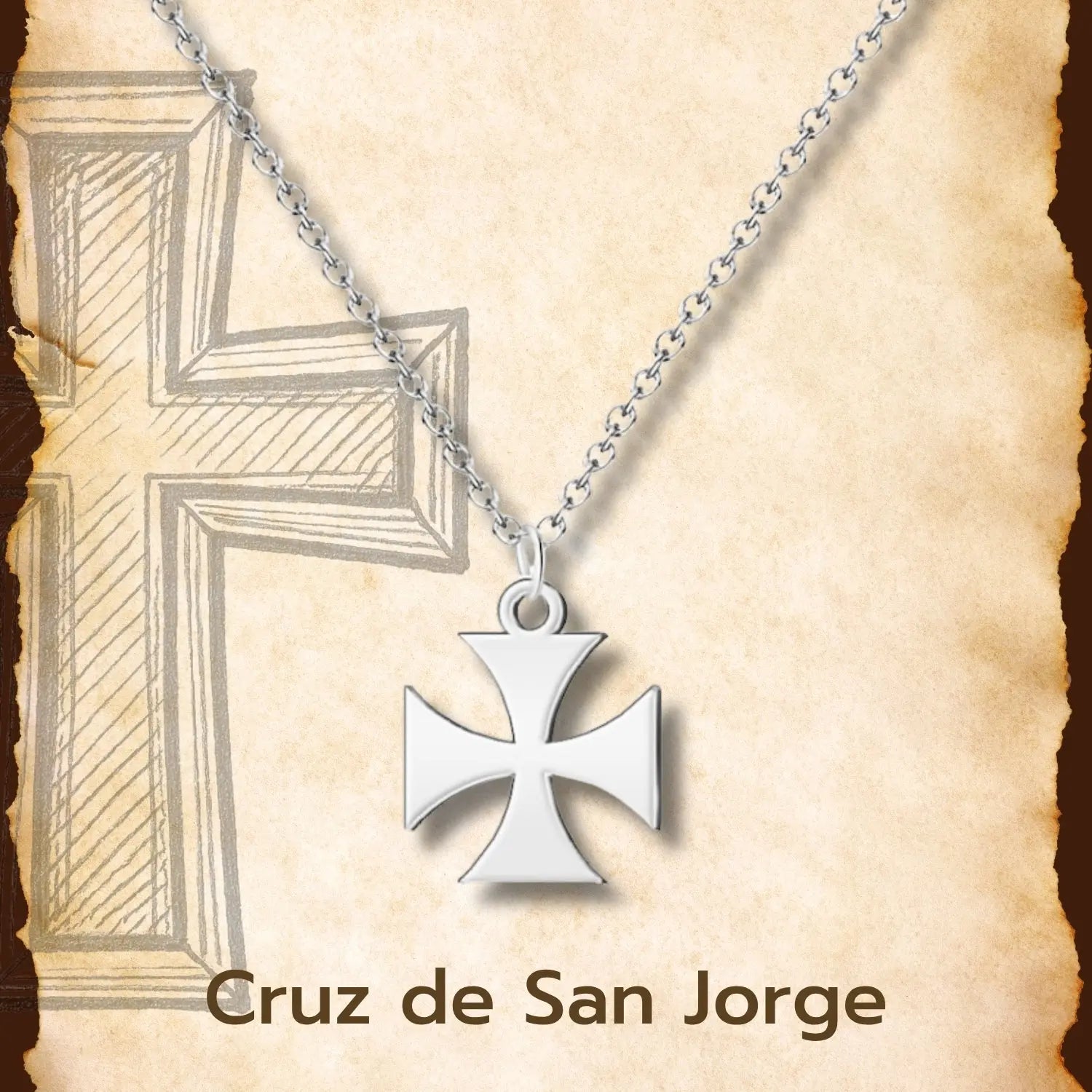Colgante Cruz de San Jorgen Acero Plateado detalle