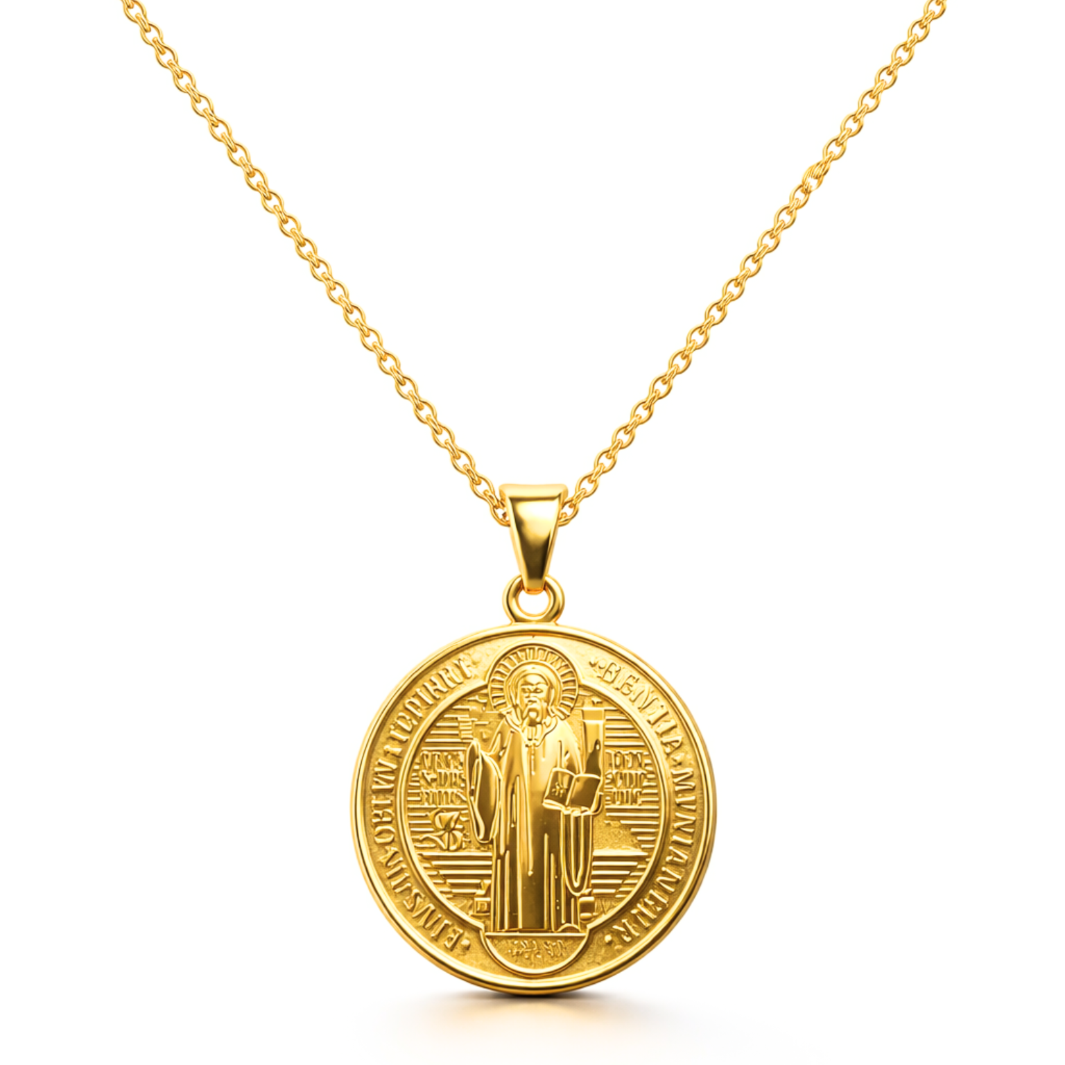 Collar con Medalla de San Benito en Acero textura