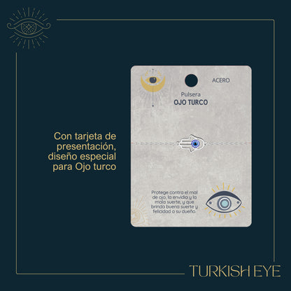 Pulsera Ojo Turco Acero Inoxidable | Amuleto contra la envidia y energías negativas + Regalo Pulsera 7 Nudos