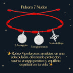 Pulsera 7 Nudos con Colgante Plateado: Tetragrammaton, Nudo de Bruja y Arcángeles - cotigo