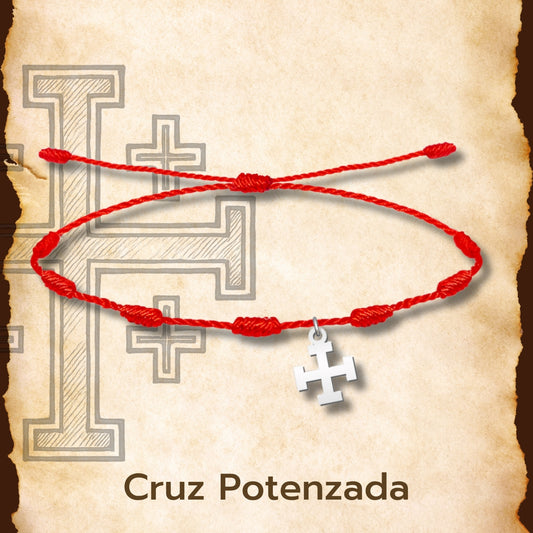 Pulsera 7 Nudos con Cruz Potenzada color Plateado