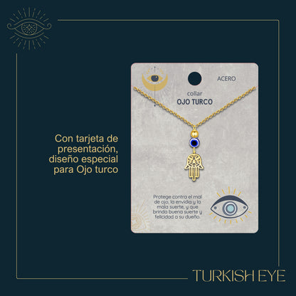 Collar Ojo Turco Acero Inoxidable | Amuleto contra el mal de ojo y energías negativas + Regalo Pulsera 7 Nudos