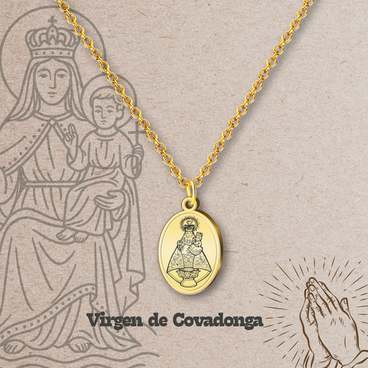 Colgante Virgen Covadonga Acero Dorado
