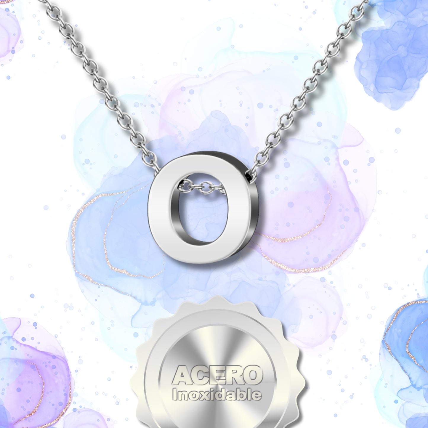 Collar Letra O Acero color Plateado