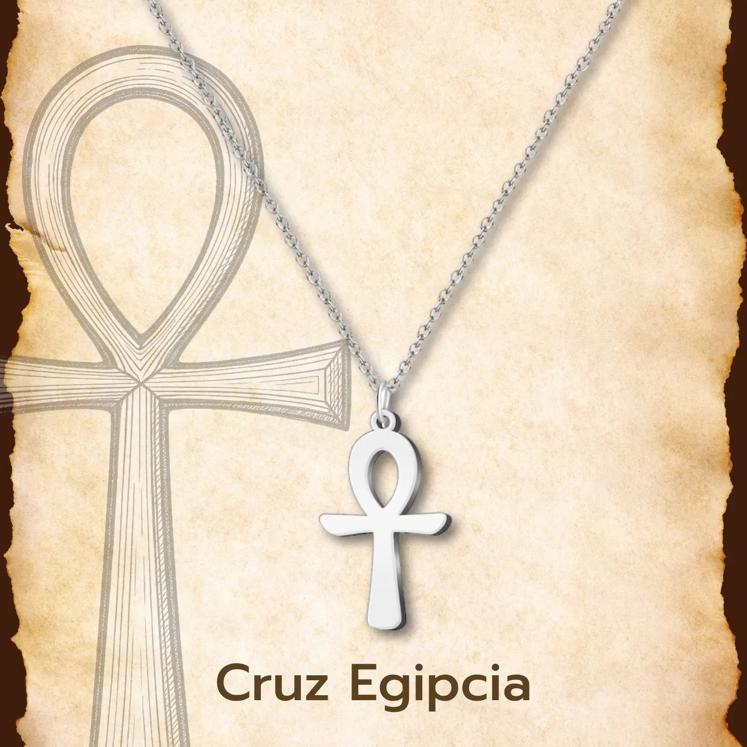Collar Cruz Egipcia Acero Inoxidable coloar Plateado - cotigo