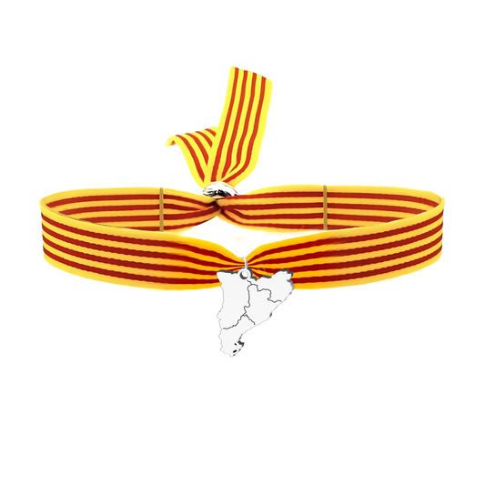 Pulsera Bandera de Cataluña con Colgante Mapa Plateado