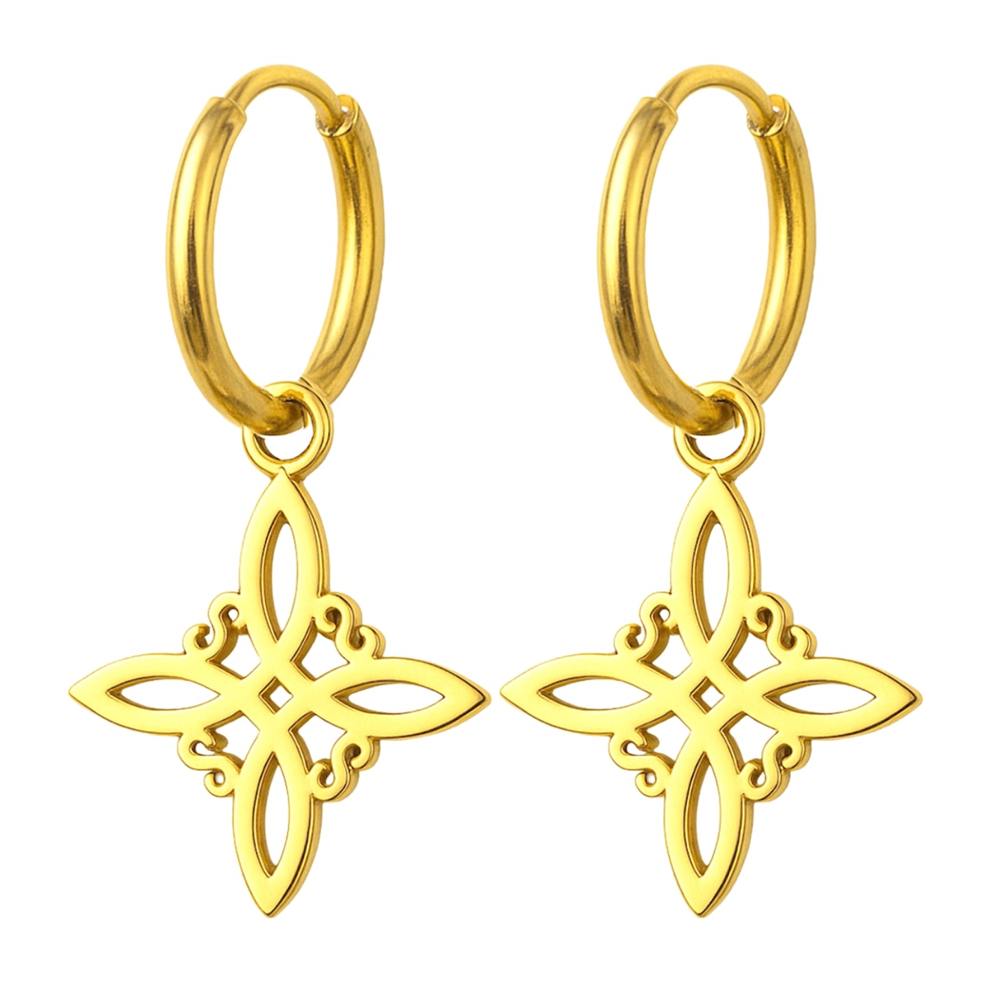 Pendientes Nudo de Bruja – Acero Inoxidable Dorado, Amuleto de Protección