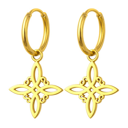 Pendientes Nudo de Bruja – Acero Inoxidable Dorado, Amuleto de Protección