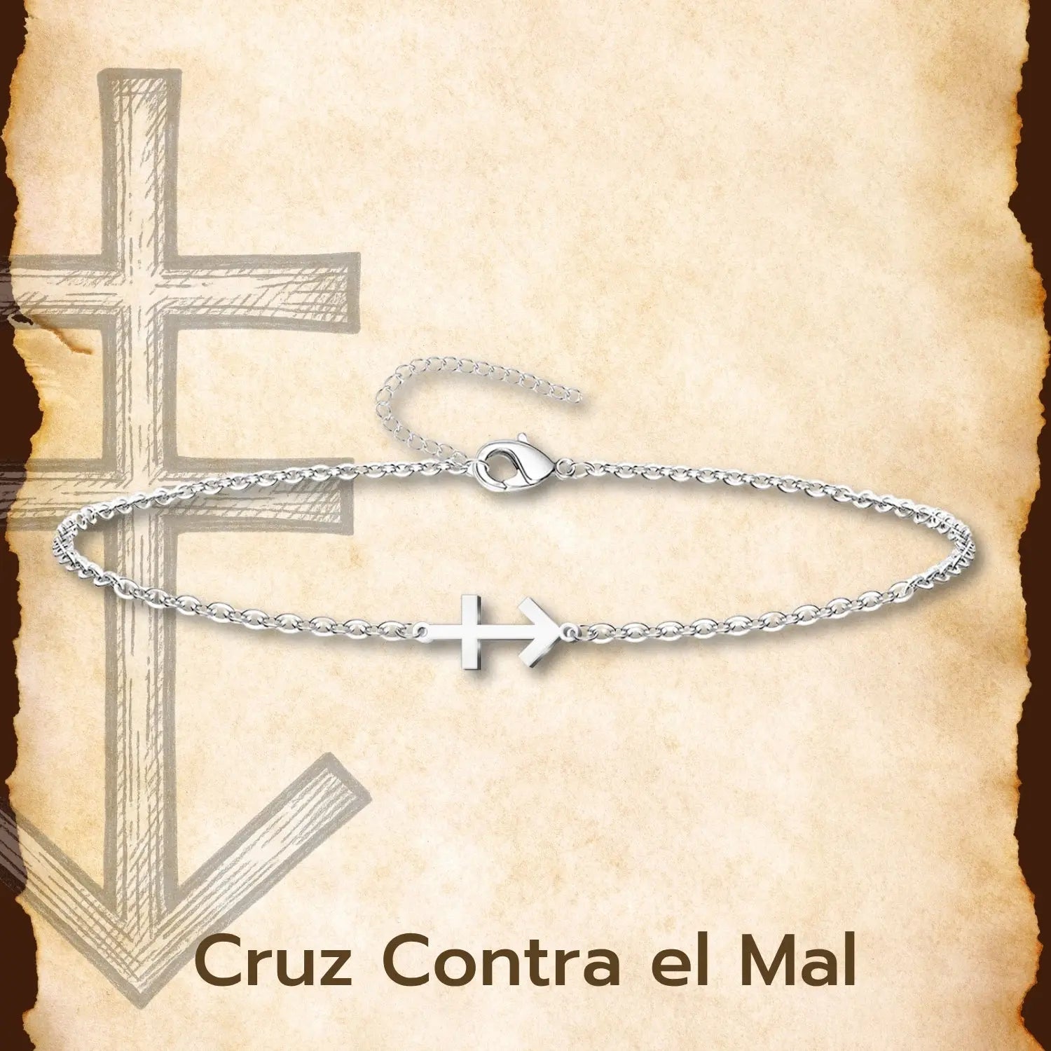 Pulsera Cruz Contra Mal Acero inoxidable color Plateado - cotigo