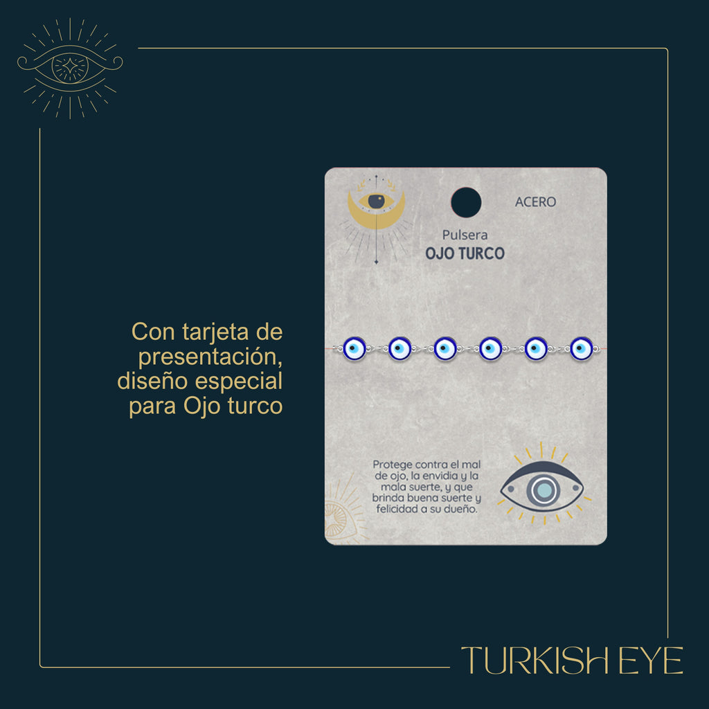 Pulsera Ojo Turco Acero Inoxidable | Amuleto contra la envidia y energías negativas + Regalo Pulsera 7 Nudos - cotigo