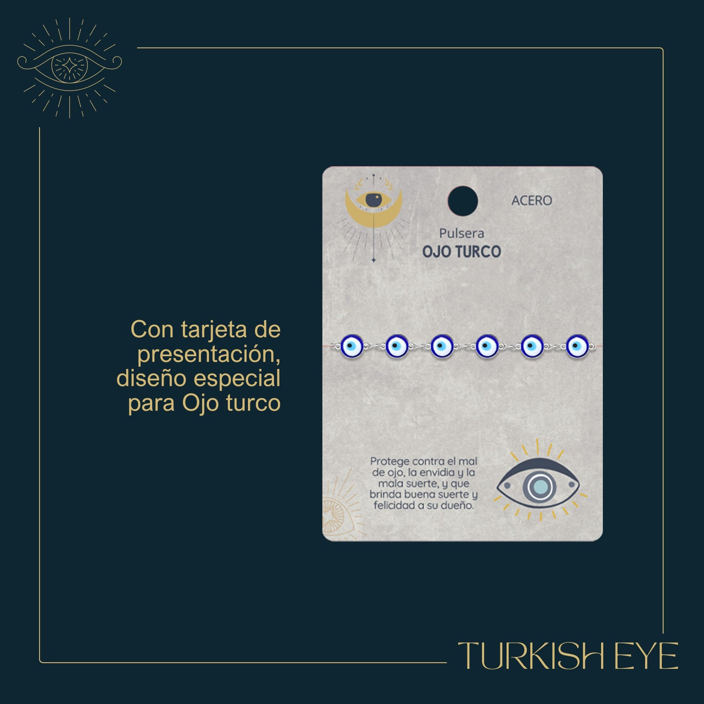 Pulsera Ojo Turco Acero Inoxidable | Amuleto contra la envidia y energías negativas + Regalo Pulsera 7 Nudos