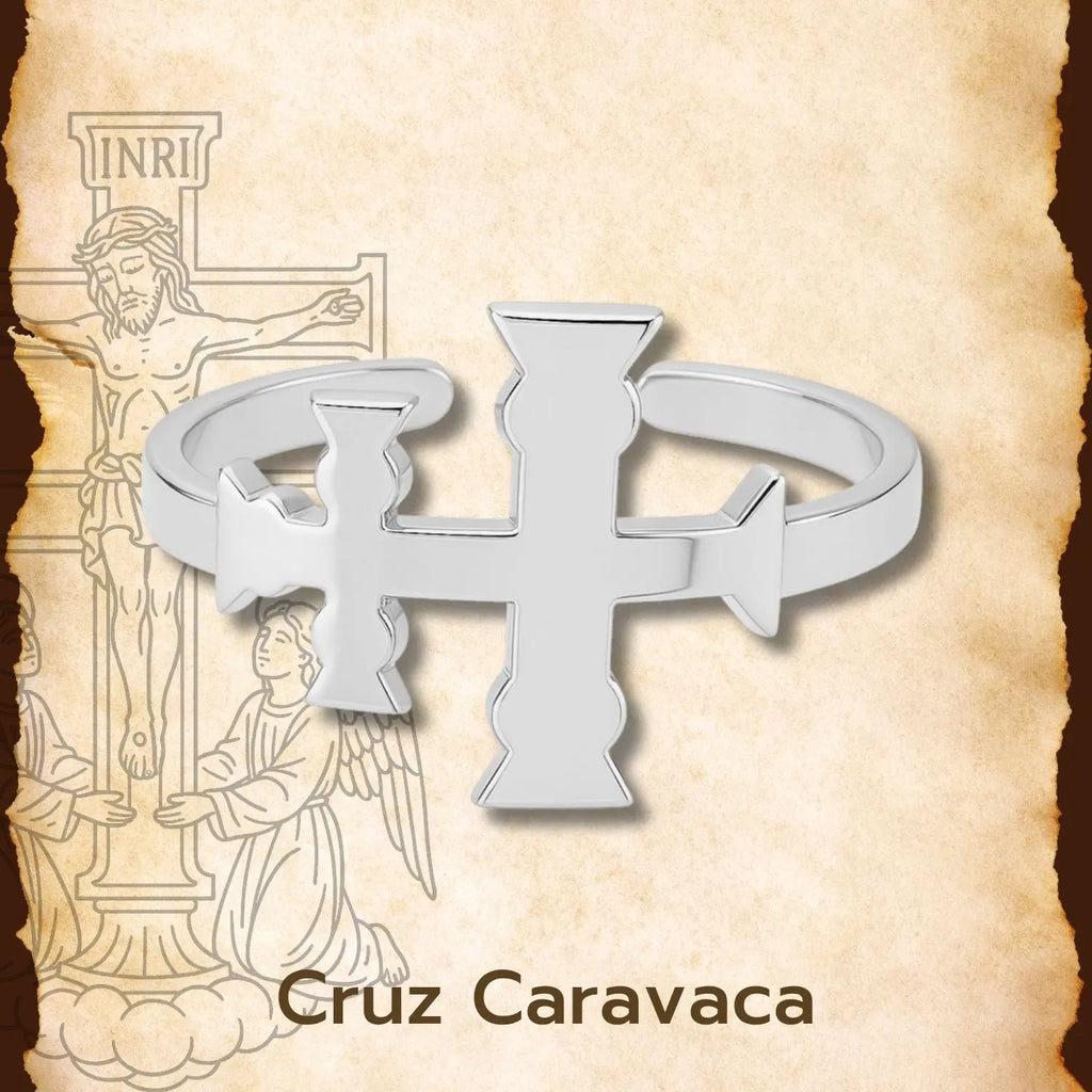 Anillo Cruz de Caravaca Ajustable en Acero Inoxidable Plateado - cotigo