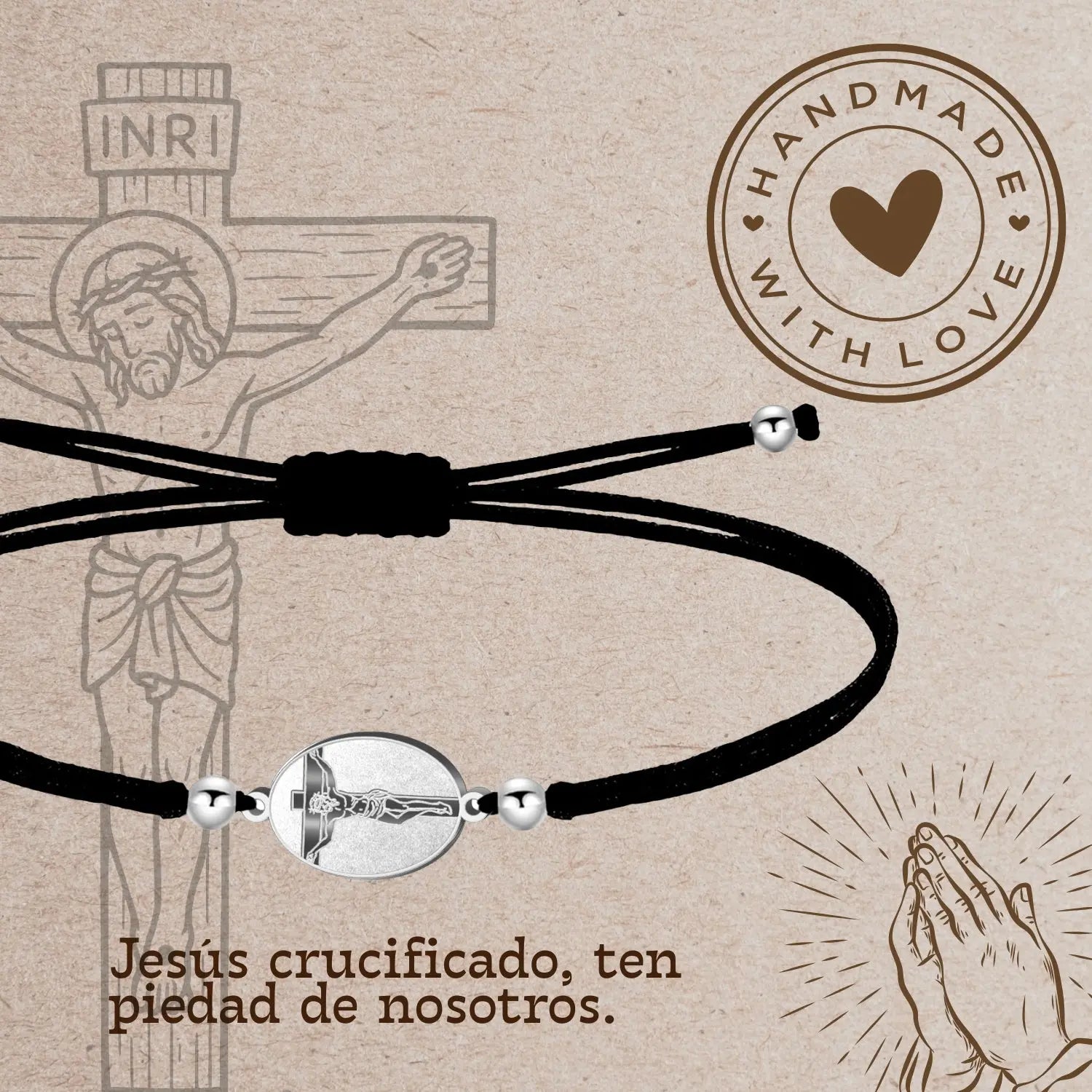 Pulsera Hilo Encerado con Jesús Crucificadocolor Plateado - cotigo