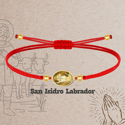 Pulsera Hilo Encerado con SAN ISIDRO LABRADOR color Dorado
