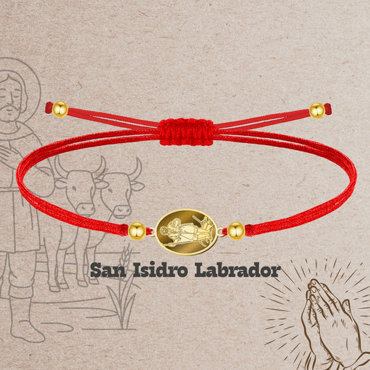 Pulsera Hilo Encerado con SAN ISIDRO LABRADOR color Dorado