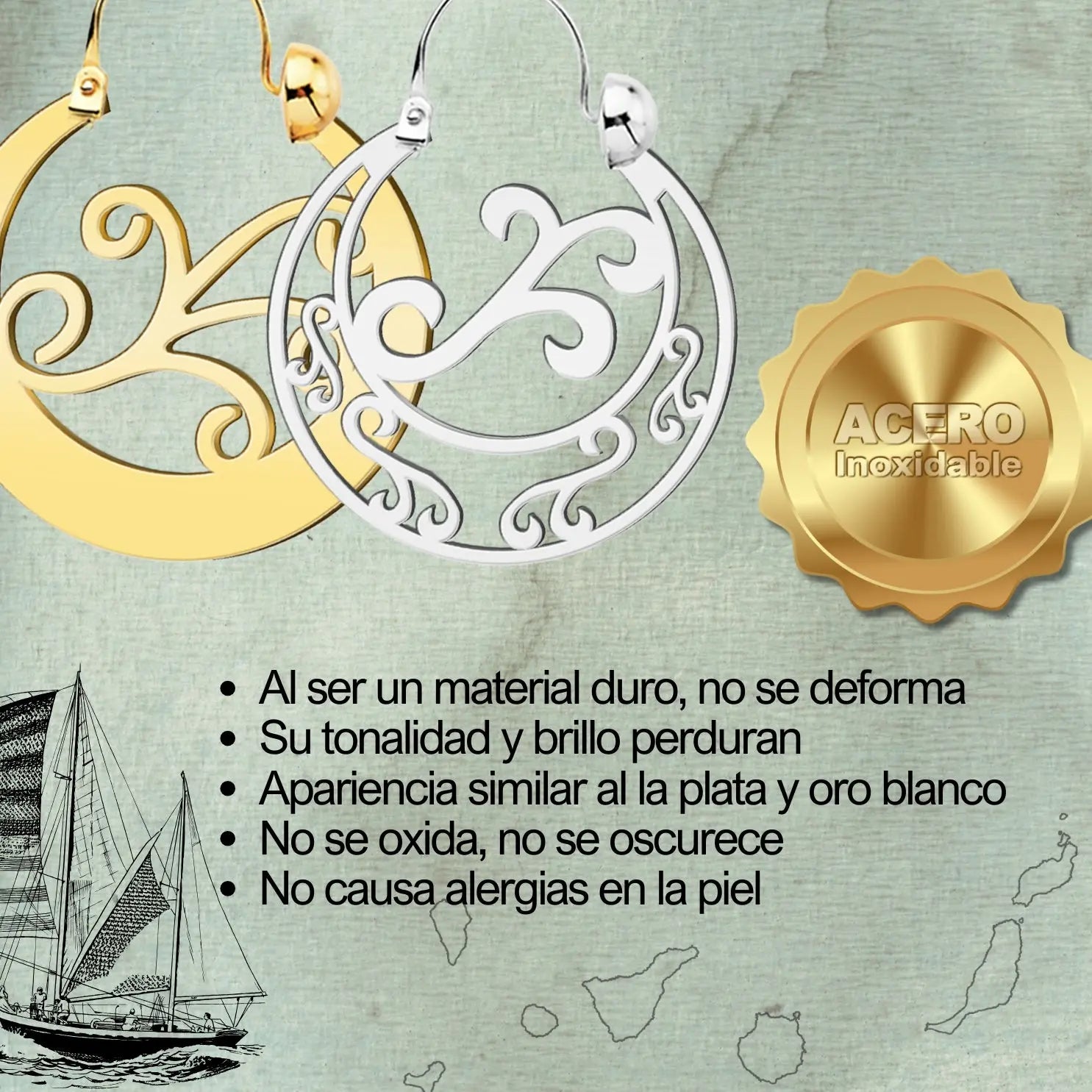 Argolla Canaria en Acero inoxidable baño de oro de 14k - cotigo