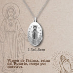 Collar Virgen de Fátima con Medalla en Acero Plateado textura