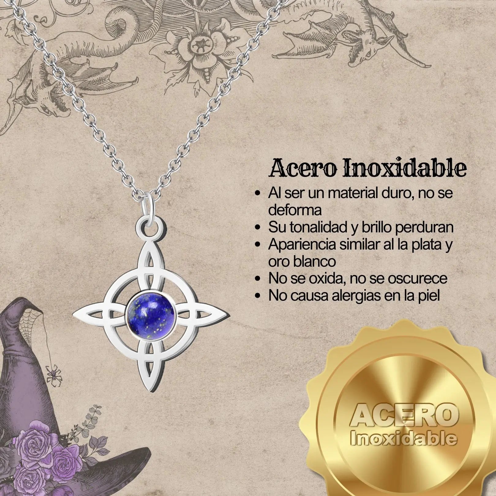 Colgante Nudo de Bruja Acero con Lapislazuli - cotigo