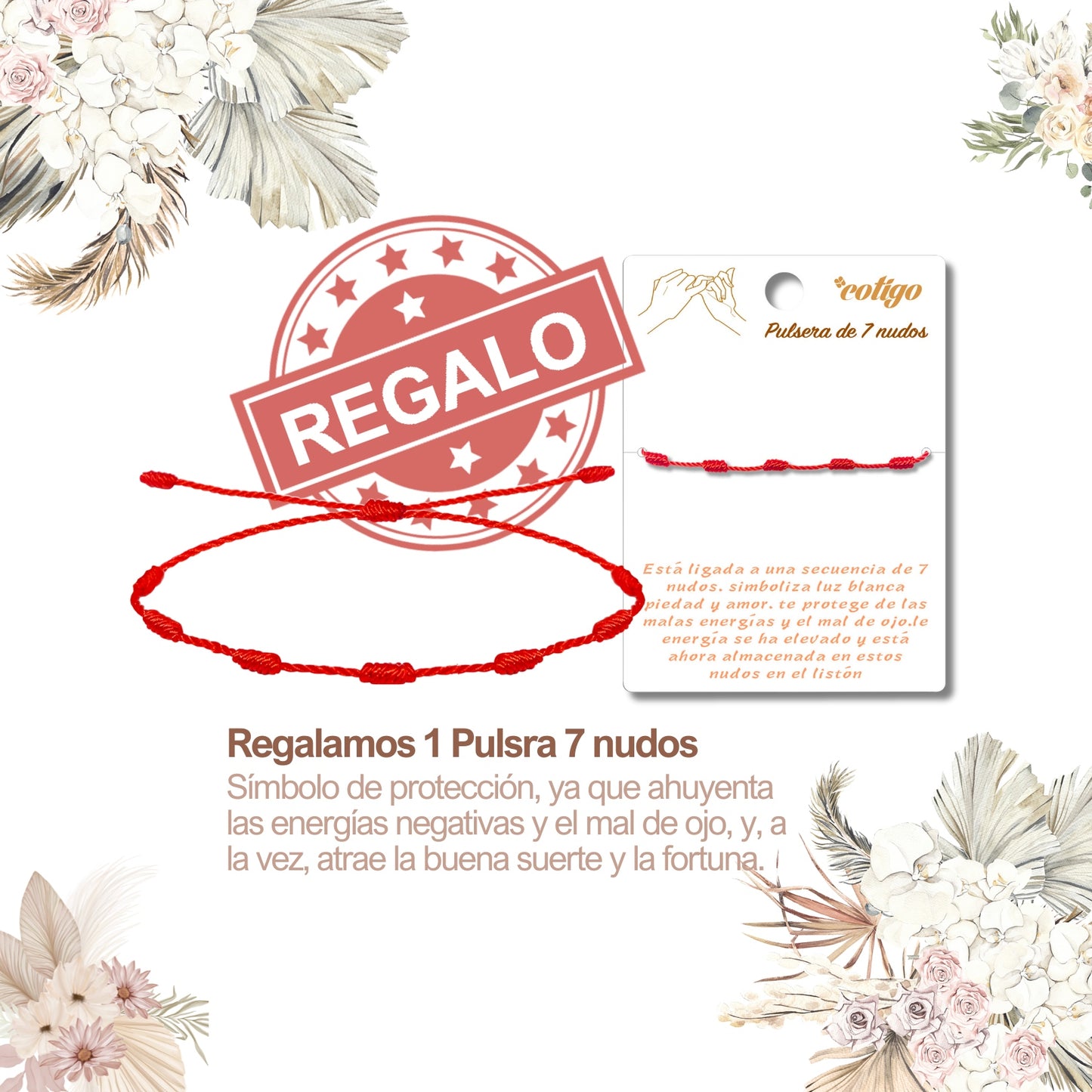 Collar con Nombre en Acero Inoxidable, Color Dorado, Incluye Tarjeta con el Significado de 60 Nombres + Caja de Regalo  y Pulsera 7 Nudos de Regalo