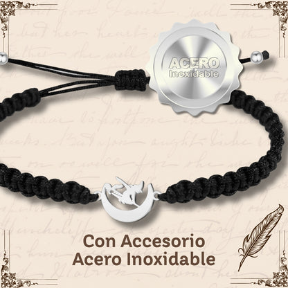 Pulsera Hilo Destino con Serpiente Acero Plateado