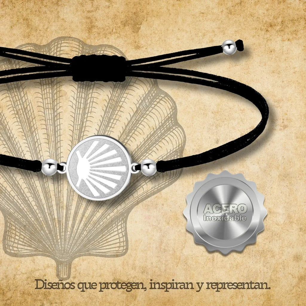 Pulsera Hilo Encerado con La concha de vieir color Plateado - cotigo