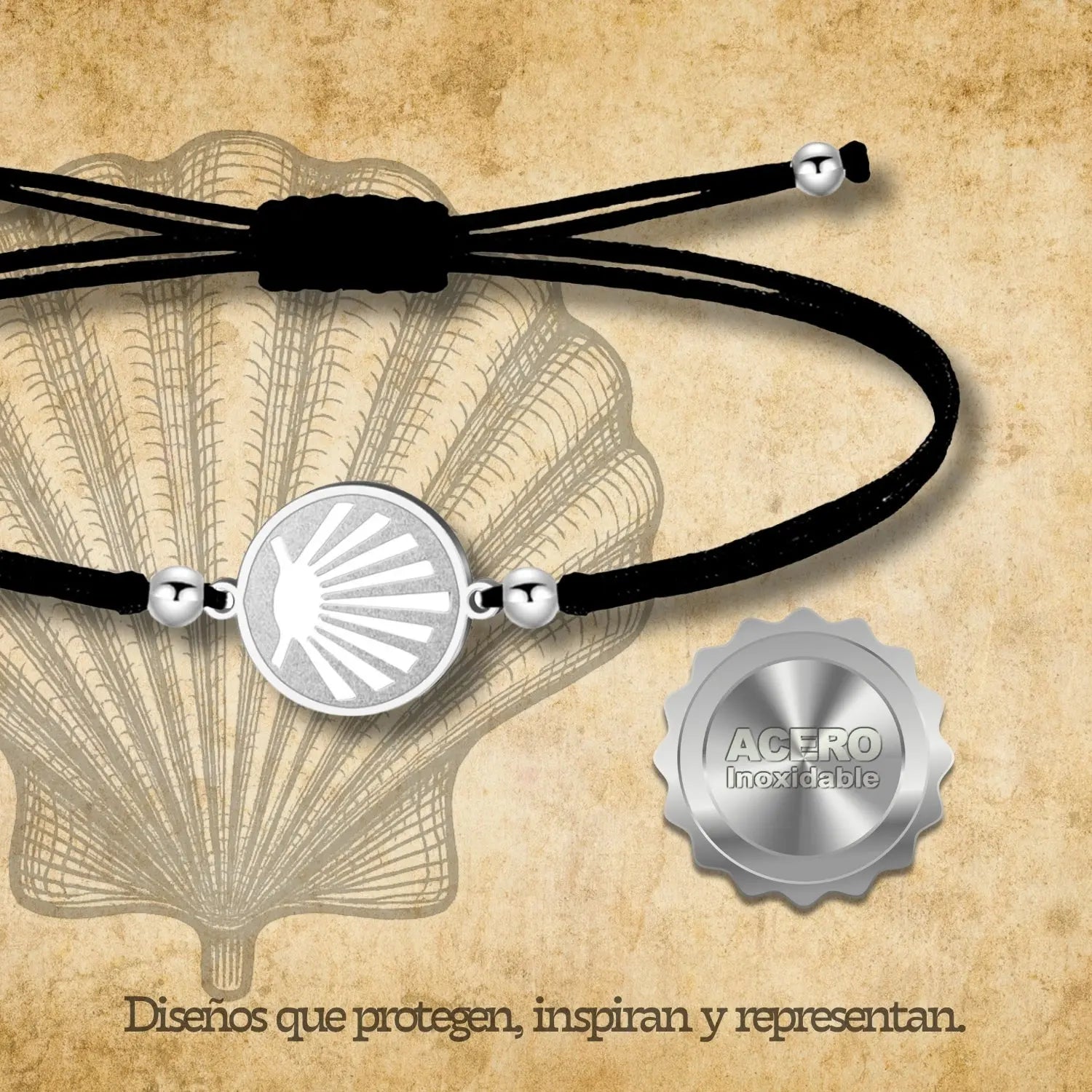 Pulsera Hilo Encerado con La concha de vieir color Plateado - cotigo