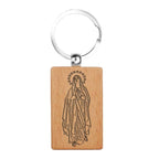 Llavero rectangular de madera natural grabado virgen de lourdes regalo religioso enfermos y devotos