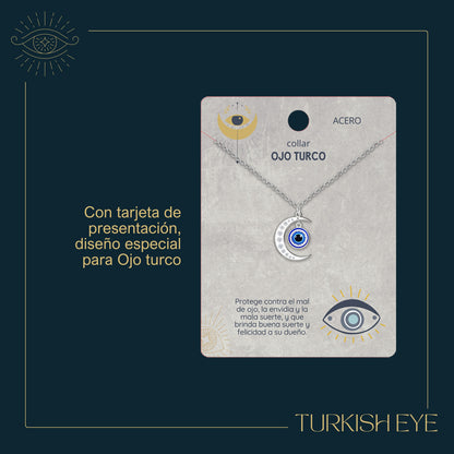 Collar Ojo Turco Acero Inoxidable | Amuleto contra el mal de ojo y energías negativas + Regalo Pulsera 7 Nudos