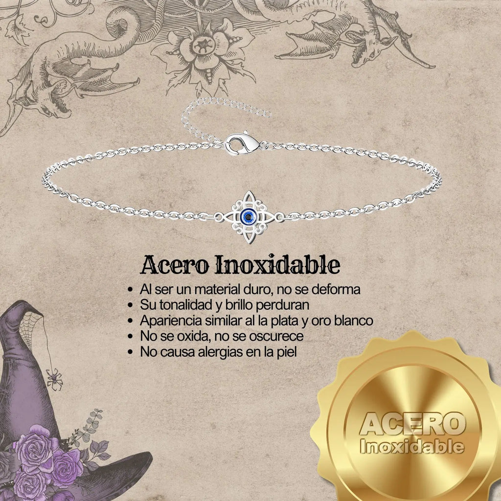 Pulsera Nudo de Bruja con Ojo Turco Acero Inoxidable Plateado - cotigo