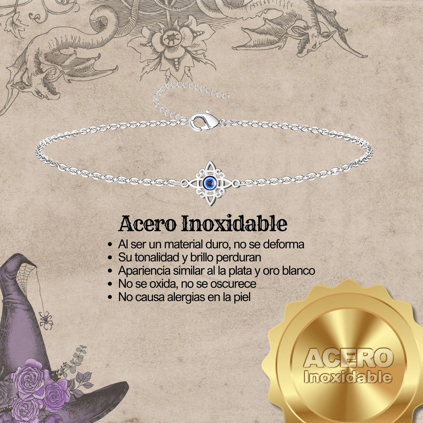 Pulsera Nudo bruja Acero Inoxidable color Plateado