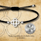 Pulsera Hilo encerado negro con Flor Barcelona Acero Plateado - cotigo