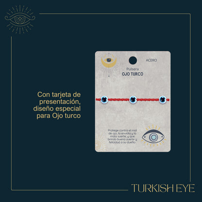 Pulsera Ojo turco Acero con Cordon Rojo