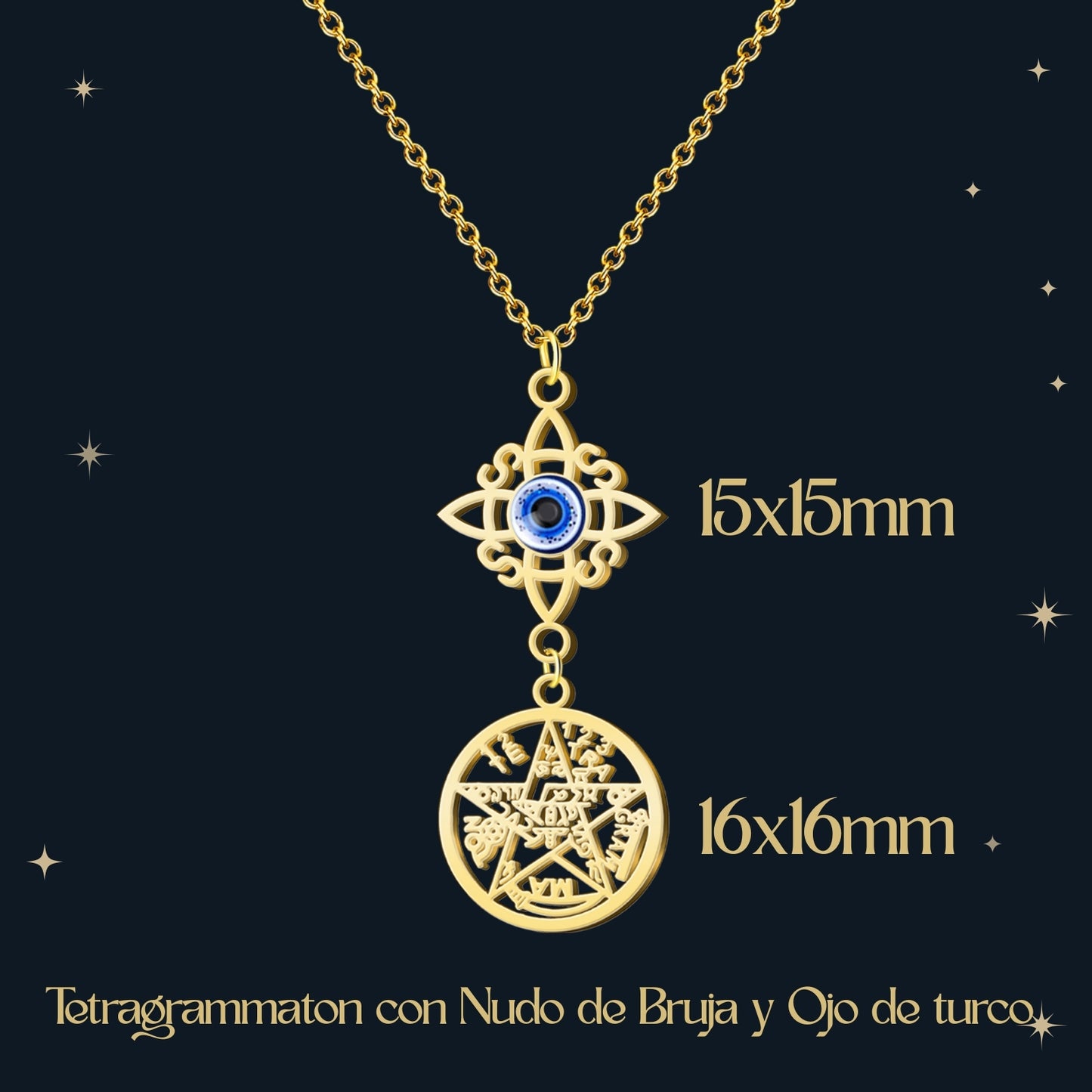 Colgante Tetragramaton con Nudo de Bruja Acero inoxidable