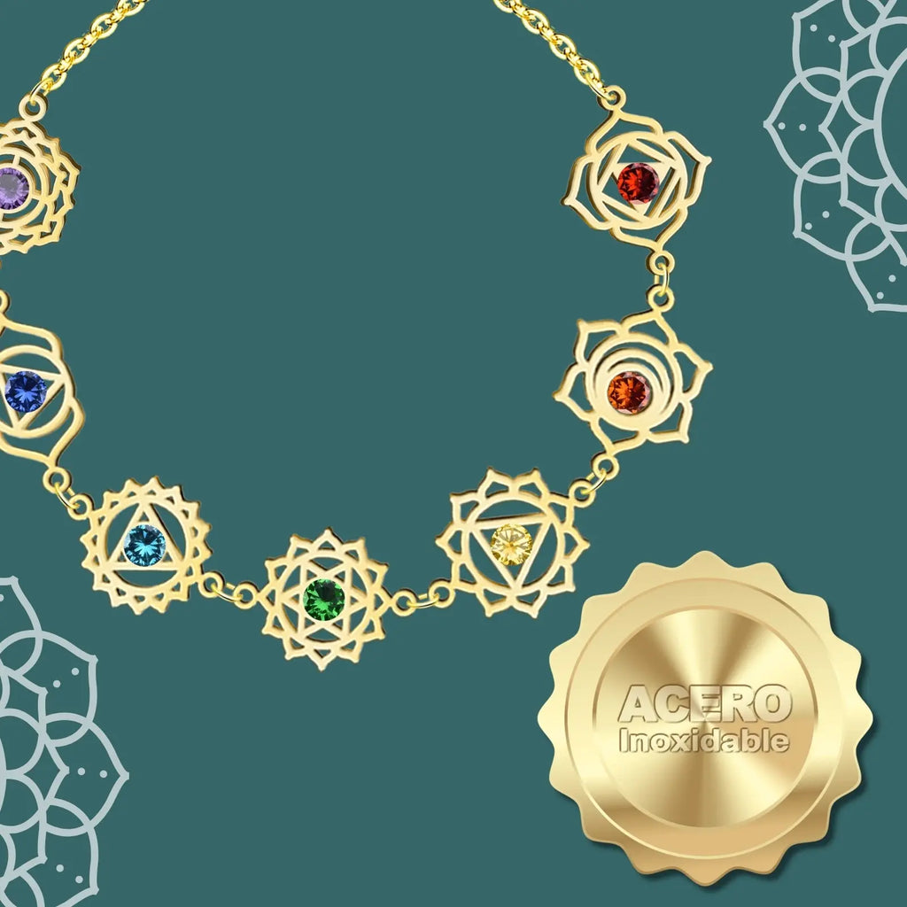 Pulsera 7 Chakras Acero Inoxidable Plateado - cotigo