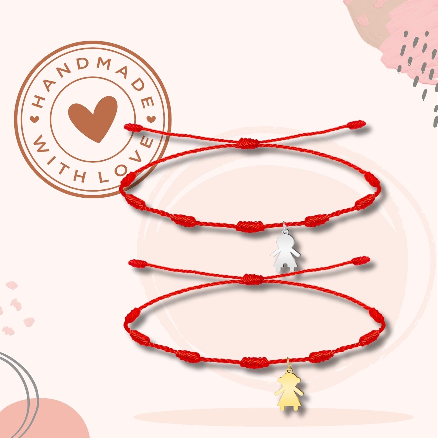 2 Pulsera 7 nudos con Colgante Niño y Niña Acero Inoxidable, Pulsera para Pareja, Amistad