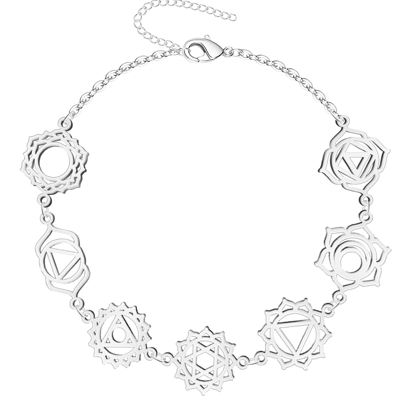 Pulsera 7 Chakras Acero Inoxidable , color Plateado✨ Amuleto Energético con Regalo Pulsera Nudo de Bruja