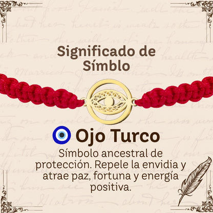 Pulsera Hilo Destino con Ojo Turco Acero Dorado