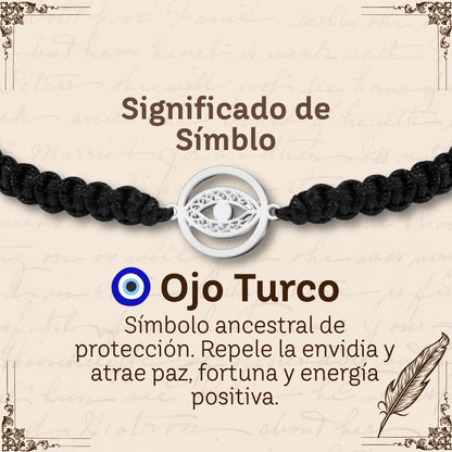 Pulsera Hilo Destino con Ojo Turco Acero Plateado