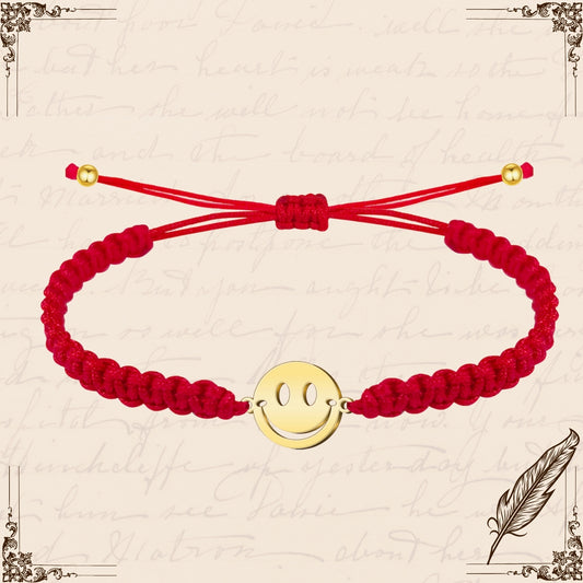 Pulsera Hilo Destino con Cara Sonriente Acero Dorado