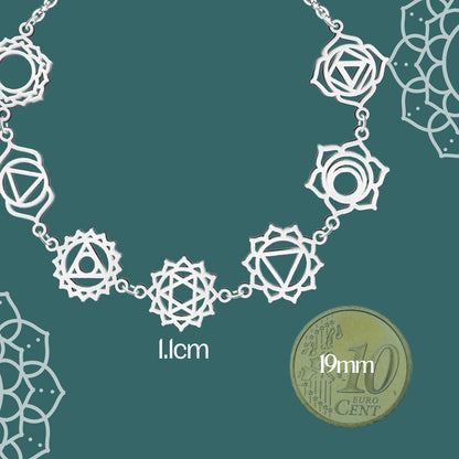 Pulsera 7 Chakras Acero Inoxidable , color Plateado✨ Amuleto Energético con Regalo Pulsera Nudo de Bruja