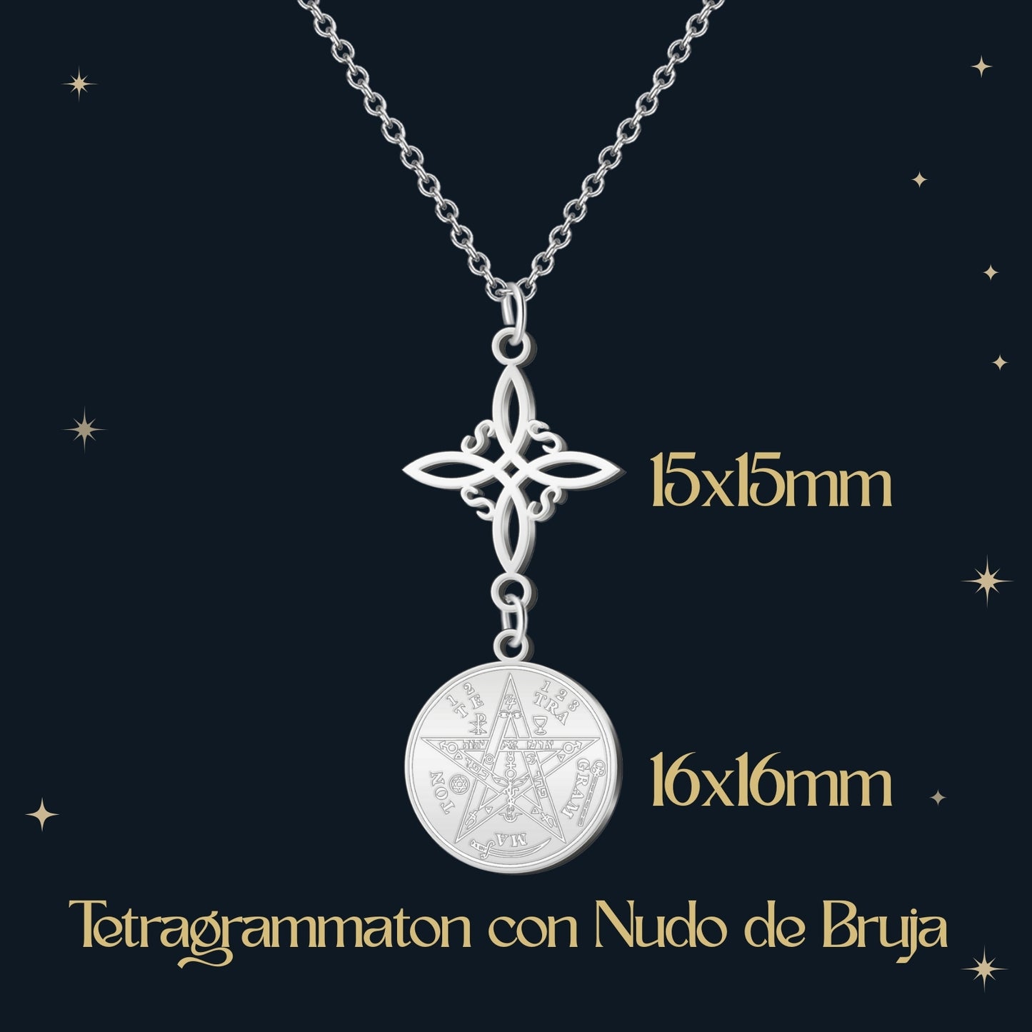 Colgante Tetragramaton con Nudo de Bruja Acero inoxidable