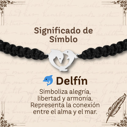 Pulsera Hilo Destino con Delfín Acero Plateado