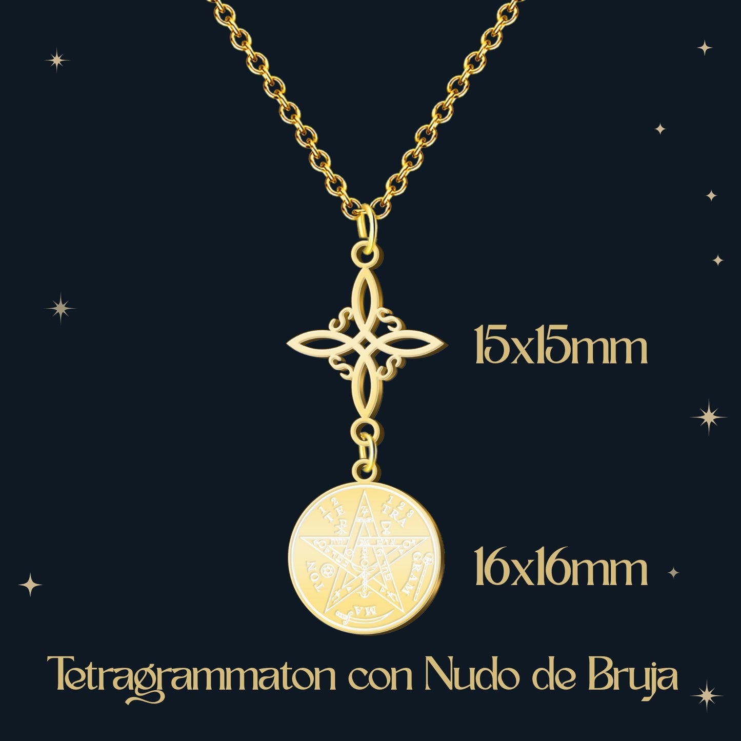 Colgante Tetragramaton con Nudo de Bruja Acero inoxidable